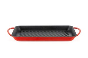 PLACĂ GRILL DREPTUNGHIULARĂ, FONTĂ EMAILATĂ, CU MÂNERE, ROȘU CHERRY, LÄTT HOME