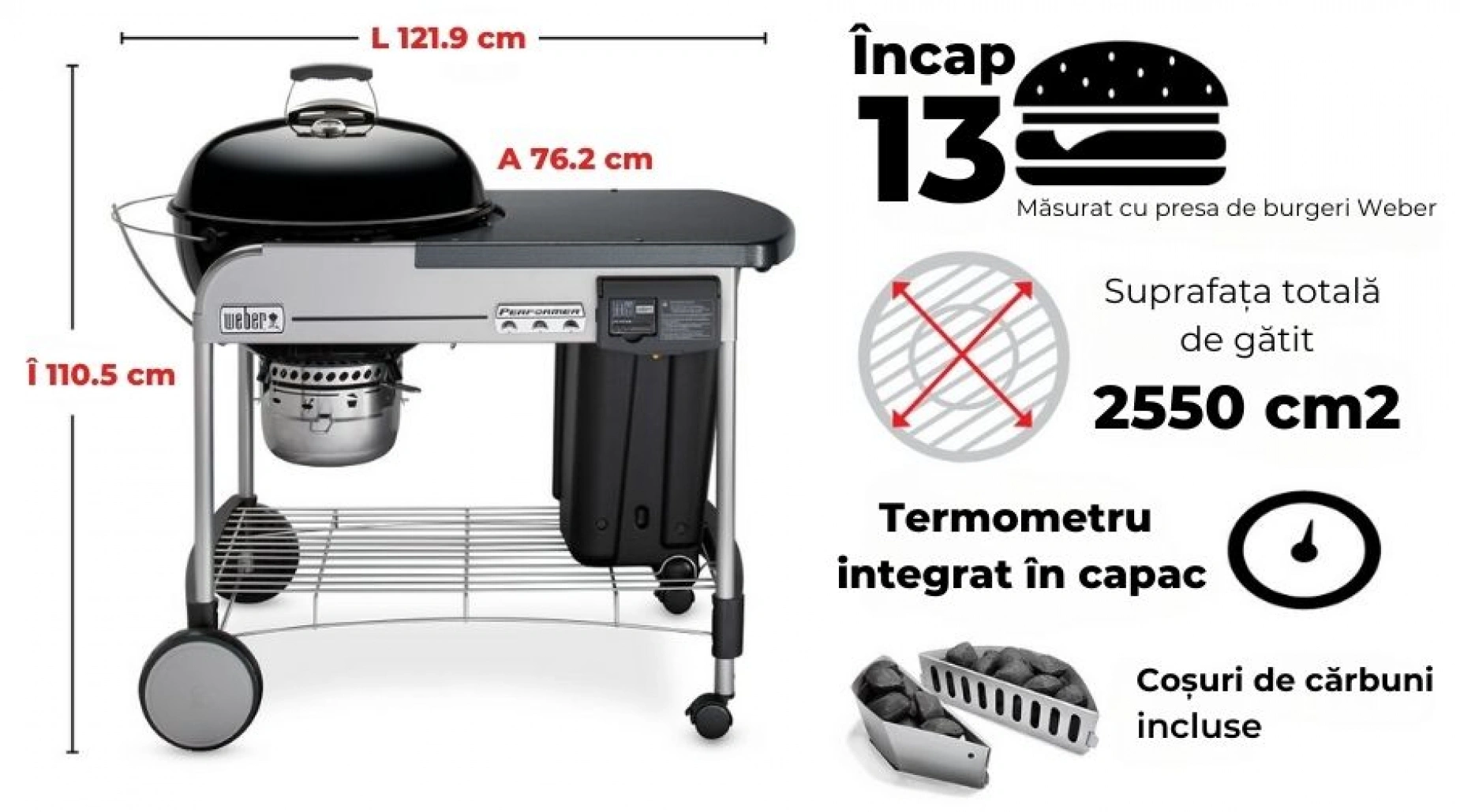Gratar carbuni Performer Premium GBS de 57 cm - imagine 3