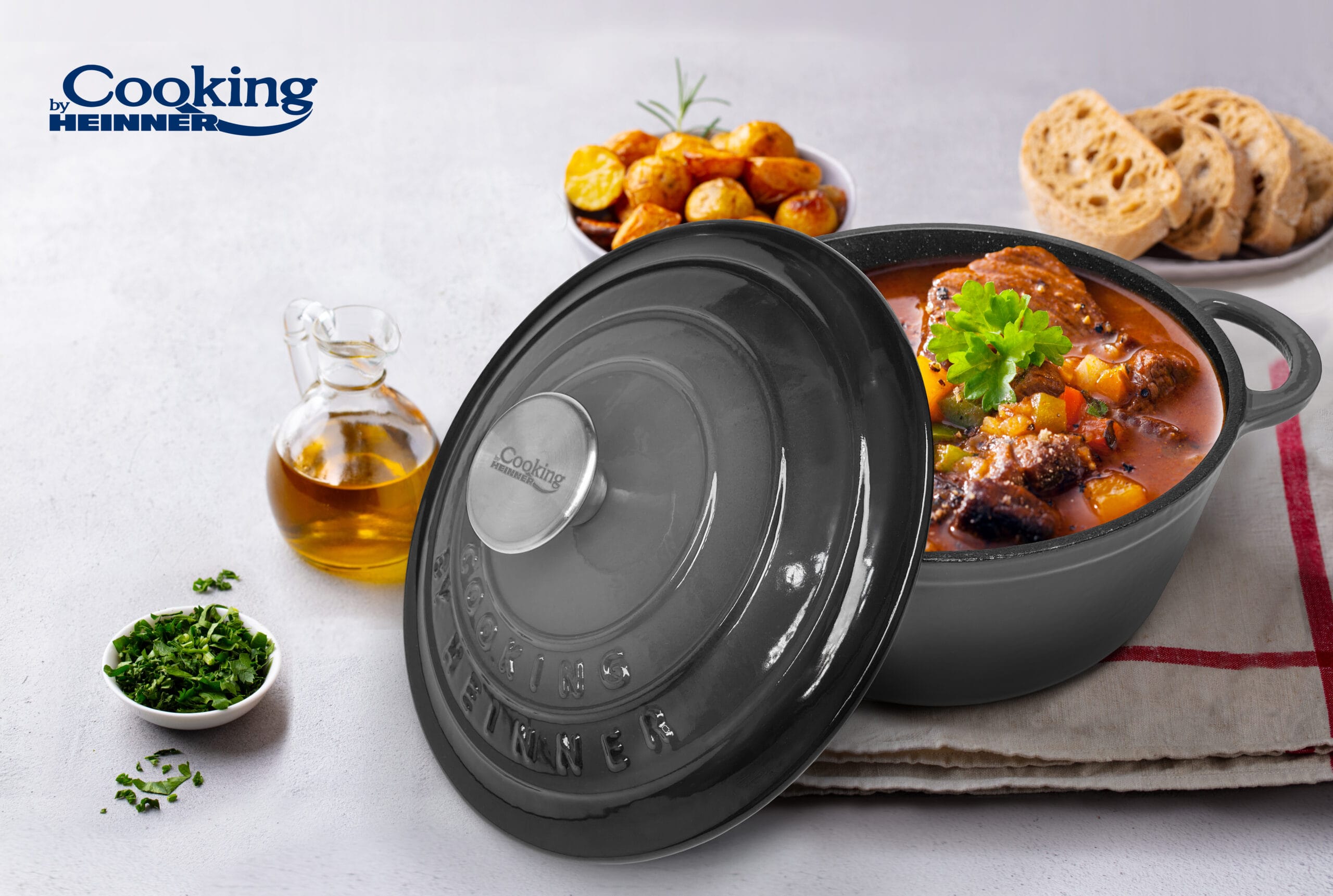 CRATITA GRI FONTA EMAILATA + CAPAC 22 x 9.5 CM, 2.9 L, HEINNER - imagine 3