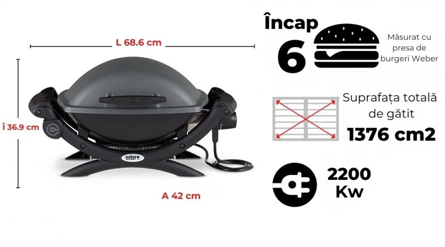 Gratar electric Weber Q1400 - Antracit - imagine 6